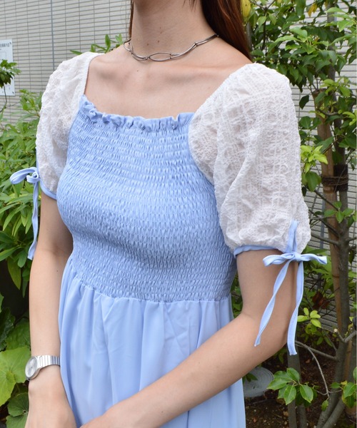 &soiree(アンドソワレ)の「【&soiree】シャーリングリボンワンピース(ワンピース・レディース・サックスブルー・MEDIUM)」の10枚目の写真