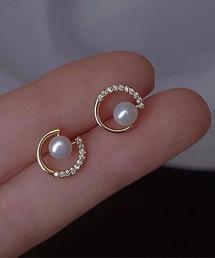 YU-KA:ジルコニアパールサークルピアス zirconia Pearl circle pierce