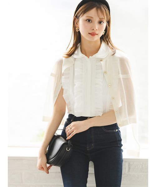 SNIDEL（スナイデル）の「Sustainableメタルボタンシアーカーディガン（カーディガン/ボレロ・レディース・アイボリー/カーキ/マルチ/ピンク・F）」の8枚目の写真