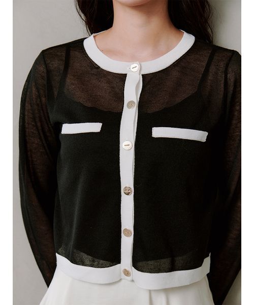 SNIDEL（スナイデル）の「Sustainableメタルボタンシアーカーディガン（カーディガン/ボレロ・レディース・アイボリー/カーキ/マルチ/ピンク・F）」の16枚目の写真