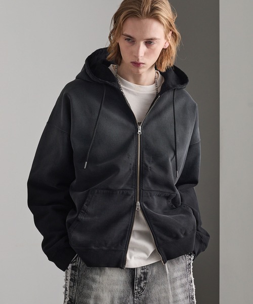 cussil(クシル)の「【cussil/クシル】ヴィンテージヘビーウェイトクラッシュダブルジップパーカー(パーカー・メンズ・グレー/ブラック/ブラック系/ブラウン・S/XS/L/M)」の3枚目の写真