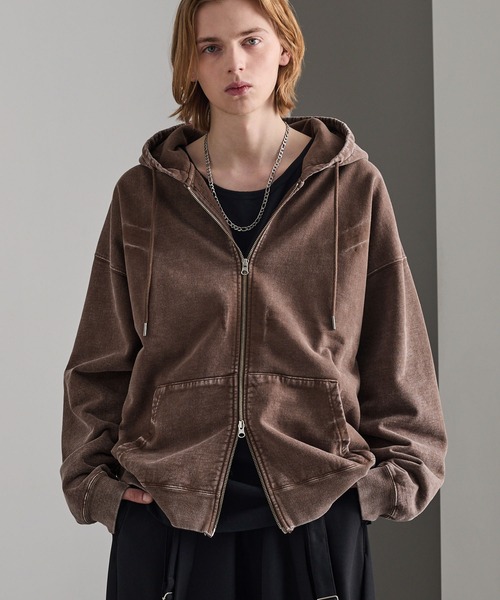 cussil(クシル)の「【cussil/クシル】ヴィンテージヘビーウェイトクラッシュダブルジップパーカー(パーカー・メンズ・グレー/ブラック/ブラック系/ブラウン・S/XS/L/M)」の1枚目の写真