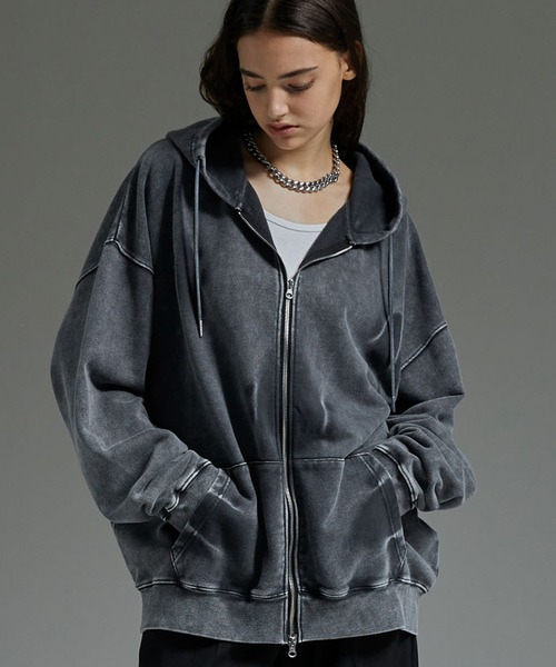 cussil(クシル)の「【cussil/クシル】ヴィンテージヘビーウェイトクラッシュダブルジップパーカー(パーカー・メンズ・グレー/ブラック/ブラック系/ブラウン・S/XS/L/M)」の4枚目の写真