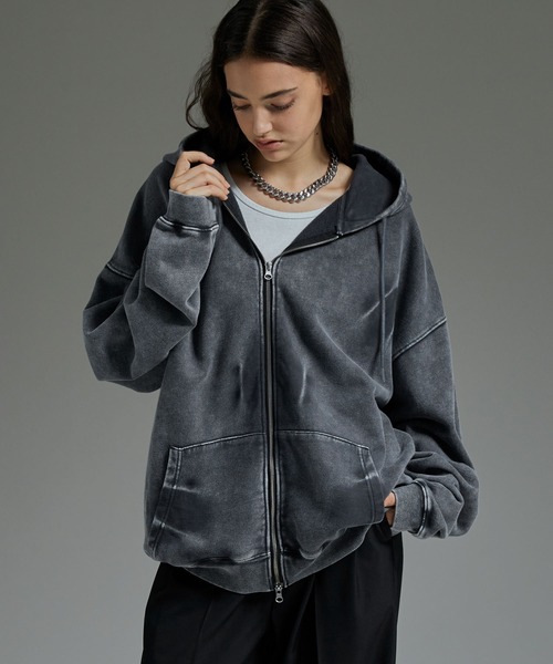 cussil(クシル)の「【cussil/クシル】ヴィンテージヘビーウェイトクラッシュダブルジップパーカー(パーカー・メンズ・グレー/ブラック/ブラック系/ブラウン・S/XS/L/M)」の7枚目の写真