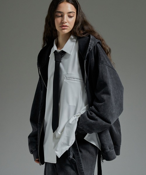 cussil(クシル)の「【cussil/クシル】ヴィンテージヘビーウェイトクラッシュダブルジップパーカー(パーカー・メンズ・グレー/ブラック/ブラック系/ブラウン・S/XS/L/M)」の8枚目の写真