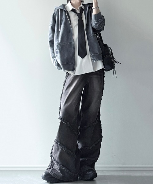 cussil(クシル)の「【cussil/クシル】ヴィンテージヘビーウェイトクラッシュダブルジップパーカー(パーカー・メンズ・グレー/ブラック/ブラック系/ブラウン・S/XS/L/M)」の16枚目の写真