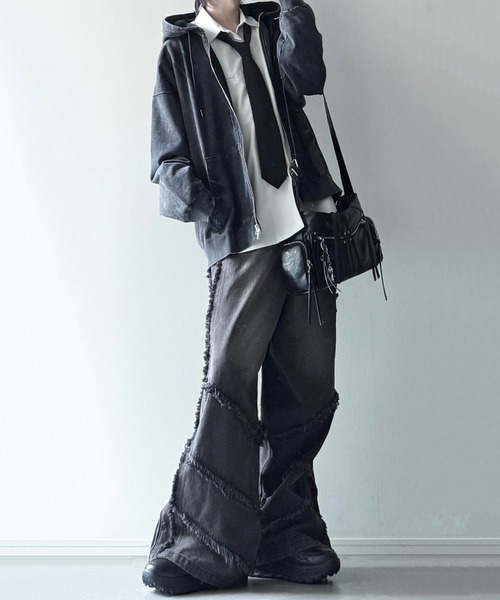 cussil(クシル)の「【cussil/クシル】ヴィンテージヘビーウェイトクラッシュダブルジップパーカー(パーカー・メンズ・グレー/ブラック/ブラック系/ブラウン・S/XS/L/M)」の14枚目の写真