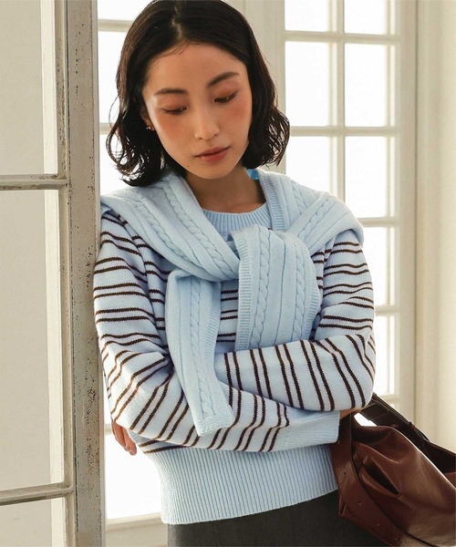 miette(ミエット)の「ショール付きマルチボーダーニット(ニット/セーター・レディース・チャコール/ネイビー/ライトブルー・L/M/S)」の3枚目の写真
