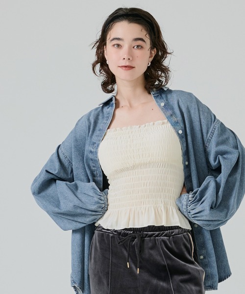 coca(coca)(コカ)の「OUT BRA シャーリングキャミソール(キャミソール・レディース・グレー/キャメル/アイボリー・L/M/S)」の5枚目の写真