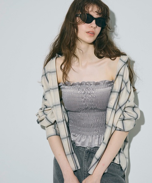 coca(coca)(コカ)の「OUT BRA シャーリングキャミソール(キャミソール・レディース・グレー/キャメル/アイボリー・L/M/S)」の17枚目の写真