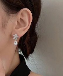 【IZU】 フラワーモチーフ×ドロップストーンピアス(シルバー/ゴールド)