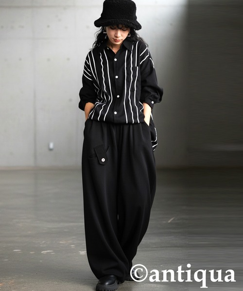 antiqua(アンティカ)の「アクセントポケット付き カーブパンツ(その他パンツ・レディース・杢グレー/ブラック・ONESIZE)」の3枚目の写真