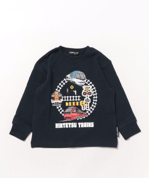 hungry heart(ハングリーハート)の「近鉄電車踏切仕掛け裏毛トレーナー(スウェット・キッズ・オフホワイト/ネイビー・100/120/110/130)」の1枚目の写真