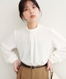 【WEB限定】パールネックレス付きフロントタックブラウス