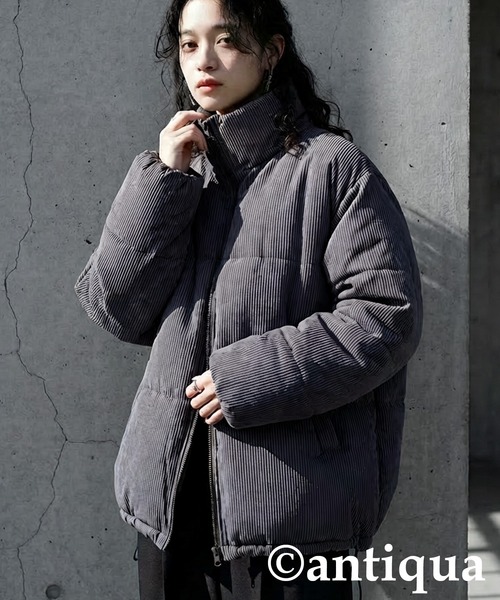 antiqua(アンティカ)の「ストライプ柄ボアジャケット(その他アウター・レディース・チャコールグレー/ブラック・ONESIZE)」の2枚目の写真