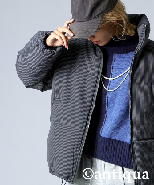 antiqua(アンティカ)の「ストライプ柄ボアジャケット(その他アウター・レディース・チャコールグレー/ブラック・ONESIZE)」の9枚目の写真