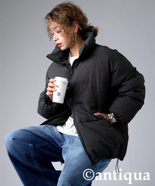 antiqua(アンティカ)の「ストライプ柄ボアジャケット(その他アウター・レディース・チャコールグレー/ブラック・ONESIZE)」の17枚目の写真