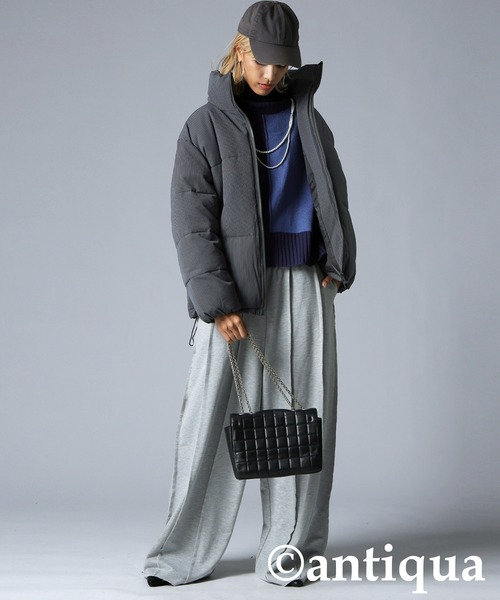 antiqua(アンティカ)の「ストライプ柄ボアジャケット(その他アウター・レディース・チャコールグレー/ブラック・ONESIZE)」の7枚目の写真