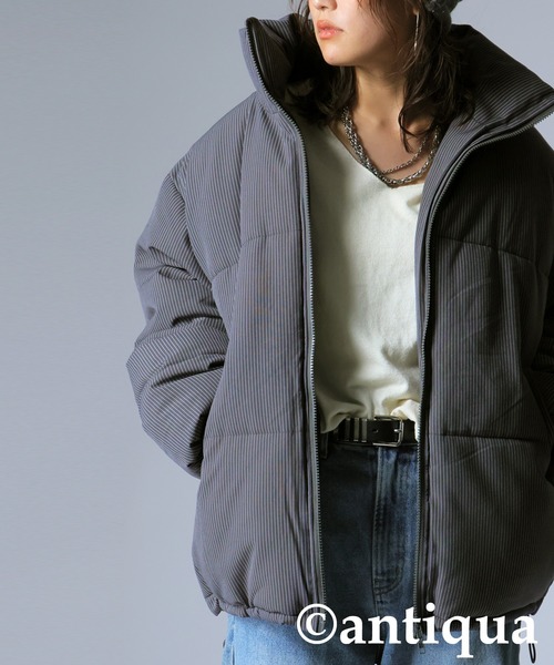 antiqua(アンティカ)の「ストライプ柄ボアジャケット(その他アウター・レディース・チャコールグレー/ブラック・ONESIZE)」の11枚目の写真