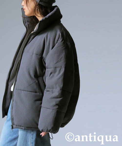 antiqua(アンティカ)の「ストライプ柄ボアジャケット(その他アウター・レディース・チャコールグレー/ブラック・ONESIZE)」の12枚目の写真