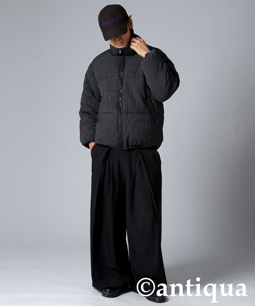 antiqua(アンティカ)の「ストライプ柄ボアジャケット(その他アウター・レディース・チャコールグレー/ブラック・ONESIZE)」の3枚目の写真