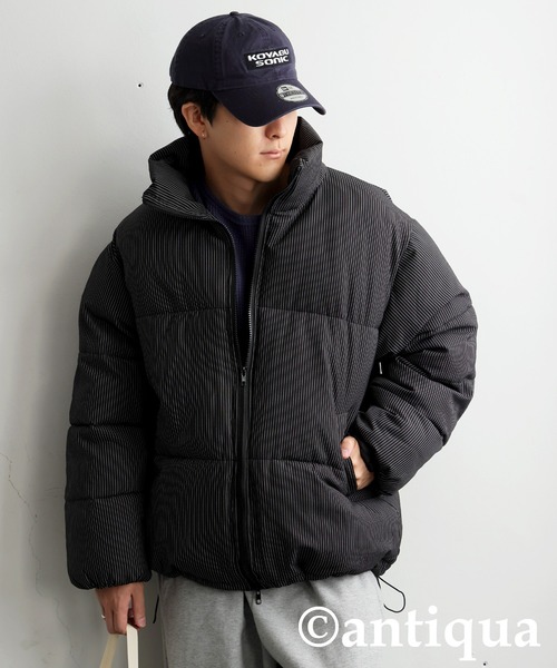 antiqua(アンティカ)の「ストライプ柄ボアジャケット(その他アウター・レディース・チャコールグレー/ブラック・ONESIZE)」の4枚目の写真