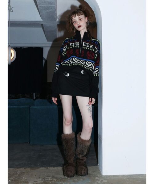 EVRIS（エヴリス）の「フラワーミックスジャガードニットトップス（ニット/セーター・レディース・アイボリー/ブラック/ボルドー・FREE）」の7枚目の写真