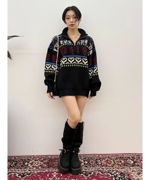 EVRIS（エヴリス）の「フラワーミックスジャガードニットトップス（ニット/セーター・レディース・アイボリー/ブラック/ボルドー・FREE）」の10枚目の写真