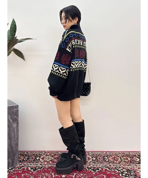 EVRIS（エヴリス）の「フラワーミックスジャガードニットトップス（ニット/セーター・レディース・アイボリー/ブラック/ボルドー・FREE）」の11枚目の写真