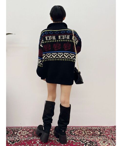 EVRIS（エヴリス）の「フラワーミックスジャガードニットトップス（ニット/セーター・レディース・アイボリー/ブラック/ボルドー・FREE）」の12枚目の写真