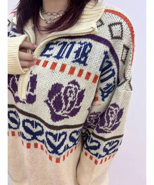 EVRIS（エヴリス）の「フラワーミックスジャガードニットトップス（ニット/セーター・レディース・アイボリー/ブラック/ボルドー・FREE）」の13枚目の写真