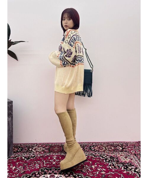 EVRIS（エヴリス）の「フラワーミックスジャガードニットトップス（ニット/セーター・レディース・アイボリー/ブラック/ボルドー・FREE）」の17枚目の写真