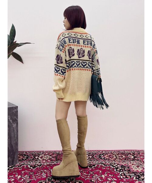 EVRIS（エヴリス）の「フラワーミックスジャガードニットトップス（ニット/セーター・レディース・アイボリー/ブラック/ボルドー・FREE）」の18枚目の写真