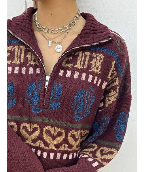 EVRIS（エヴリス）の「フラワーミックスジャガードニットトップス（ニット/セーター・レディース・アイボリー/ブラック/ボルドー・FREE）」の20枚目の写真