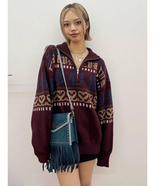 EVRIS（エヴリス）の「フラワーミックスジャガードニットトップス（ニット/セーター・レディース・アイボリー/ブラック/ボルドー・FREE）」の21枚目の写真