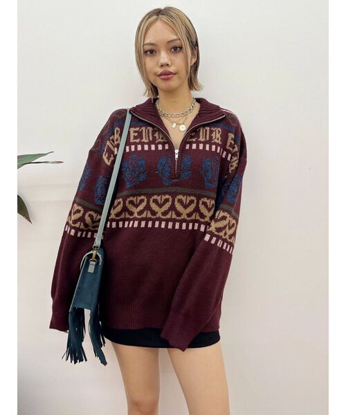 EVRIS（エヴリス）の「フラワーミックスジャガードニットトップス（ニット/セーター・レディース・アイボリー/ブラック/ボルドー・FREE）」の22枚目の写真