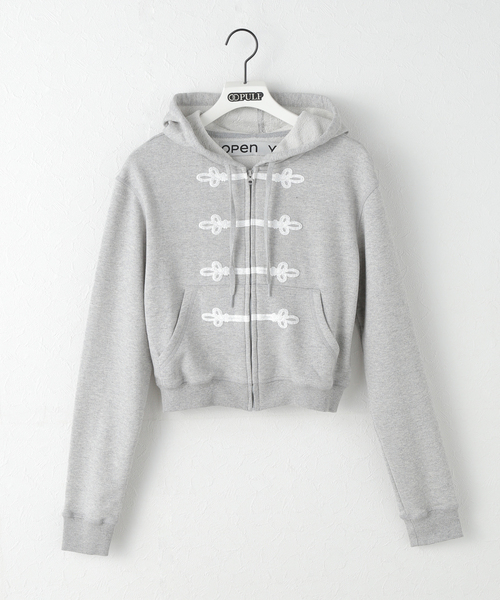 OPEN Yy(オープンワイワイ)の「【Geek Office / ギークオフィス】OPEN YY Knitted LOOP BUTTON EFFECT HOODIE(パーカー・レディース・チャコールグレー・SMALL)」の3枚目の写真