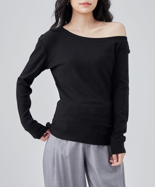 Lace Ladies(レースレディース)の「ソリッドカラー ワンショルダー 長袖 カット トップス(Tシャツ/カットソー・レディース・ブラック/ライトグレー/ホワイト/ダークグレー・FREE)」の7枚目の写真