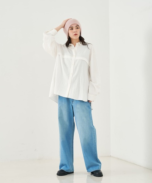 collex（コレックス）の「フロント切替バックギャザーシャツ（シャツ/ブラウス・レディース・ホワイト/イエロー/サックスブルー・フリー）」の5枚目の写真