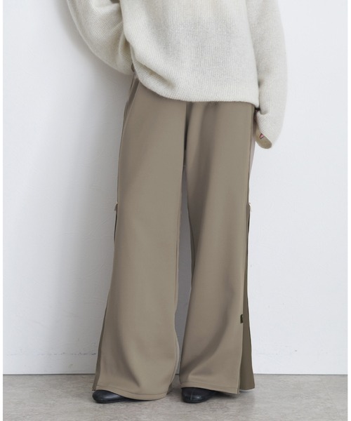 新品今季　エイミーロウ　シルエットアレンジ可能ボンディング サイドジップ パンツ セール】【シルエットアレンジ可能】ボンディング サイドジップ パンツ