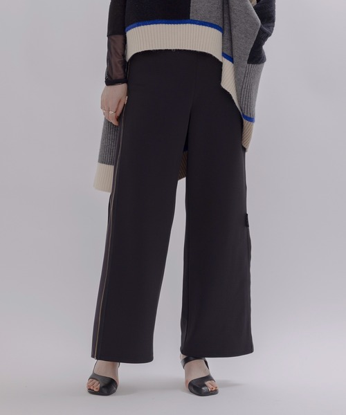 新品今季　エイミーロウ　シルエットアレンジ可能ボンディング サイドジップ パンツ セール】【シルエットアレンジ可能】ボンディング サイドジップ パンツ