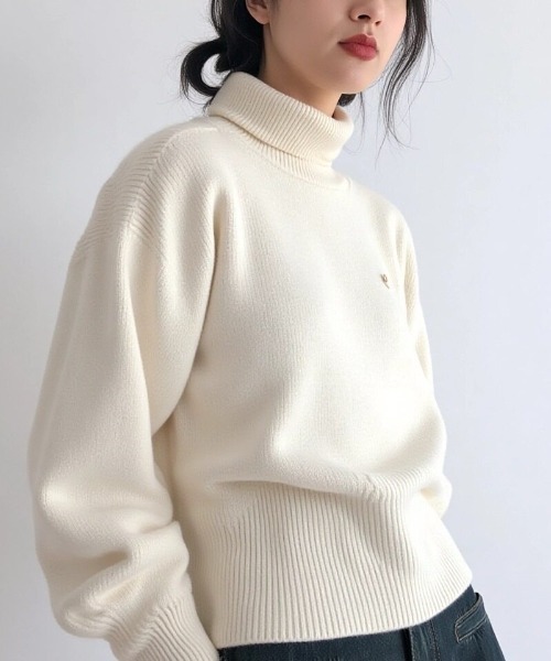 cammie(キャミー)の「折り返しハイネックニット(ニット/セーター・レディース・グリーン/ブラック/グレー/ホワイト・F)」の6枚目の写真