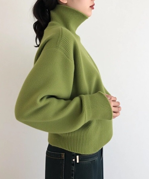 cammie(キャミー)の「折り返しハイネックニット(ニット/セーター・レディース・グリーン/ブラック/グレー/ホワイト・F)」の19枚目の写真