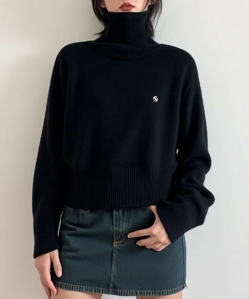 cammie(キャミー)の「折り返しハイネックニット(ニット/セーター・レディース・グリーン/ブラック/グレー/ホワイト・F)」の13枚目の写真