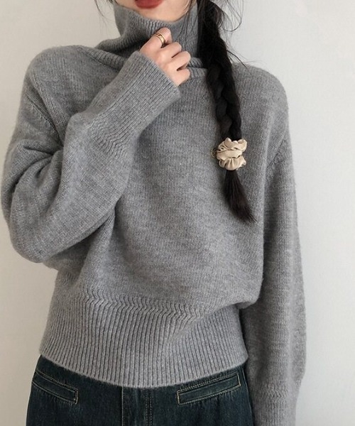cammie(キャミー)の「折り返しハイネックニット(ニット/セーター・レディース・グリーン/ブラック/グレー/ホワイト・F)」の11枚目の写真