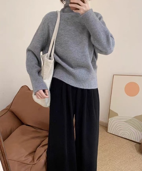 cammie(キャミー)の「折り返しハイネックニット(ニット/セーター・レディース・グリーン/ブラック/グレー/ホワイト・F)」の9枚目の写真