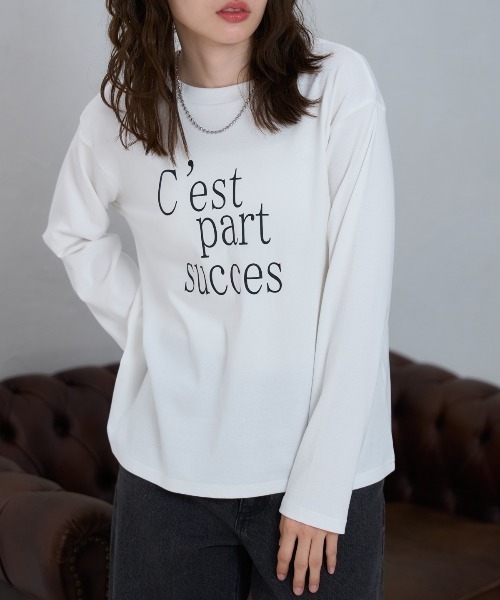 TRIANGLE PALETTE（トライアングルパレット）の「フロントロゴ 長袖Tシャツ/スーパーストレッチ（Tシャツ/カットソー・レディース・ホワイト/ブラウン/グレー/ブラック・FREE）」の2枚目の写真