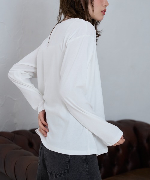 TRIANGLE PALETTE（トライアングルパレット）の「フロントロゴ 長袖Tシャツ/スーパーストレッチ（Tシャツ/カットソー・レディース・ホワイト/ブラウン/グレー/ブラック・FREE）」の12枚目の写真