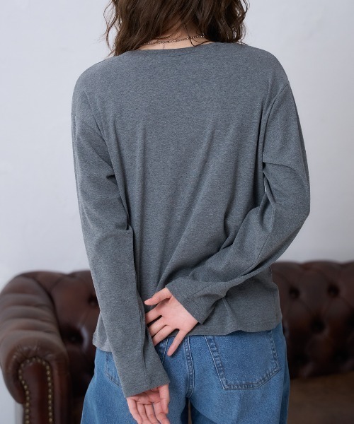 TRIANGLE PALETTE（トライアングルパレット）の「フロントロゴ 長袖Tシャツ/スーパーストレッチ（Tシャツ/カットソー・レディース・ホワイト/ブラウン/グレー/ブラック・FREE）」の22枚目の写真