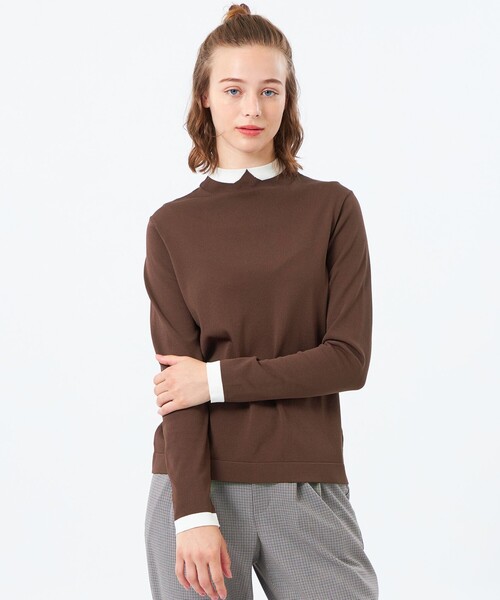 MACKINTOSH PHILOSOPHY(マッキントッシュ フィロソフィー)の「【25年秋冬モデル】Cleric Collar Knit ロングスリーブ(ニット/セーター・レディース・チャコールグレー/ホワイト系その他/ダークネイビー/ブラウン・38)」の3枚目の写真